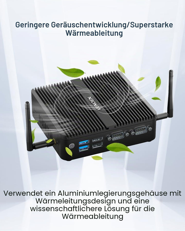 Lüfterloser Mini PC N100, Fanless PC Win 11 Pro, Alder Lake, 4K Dual HD, DP, 2xCOM, USB3.0, RJ45 Lan