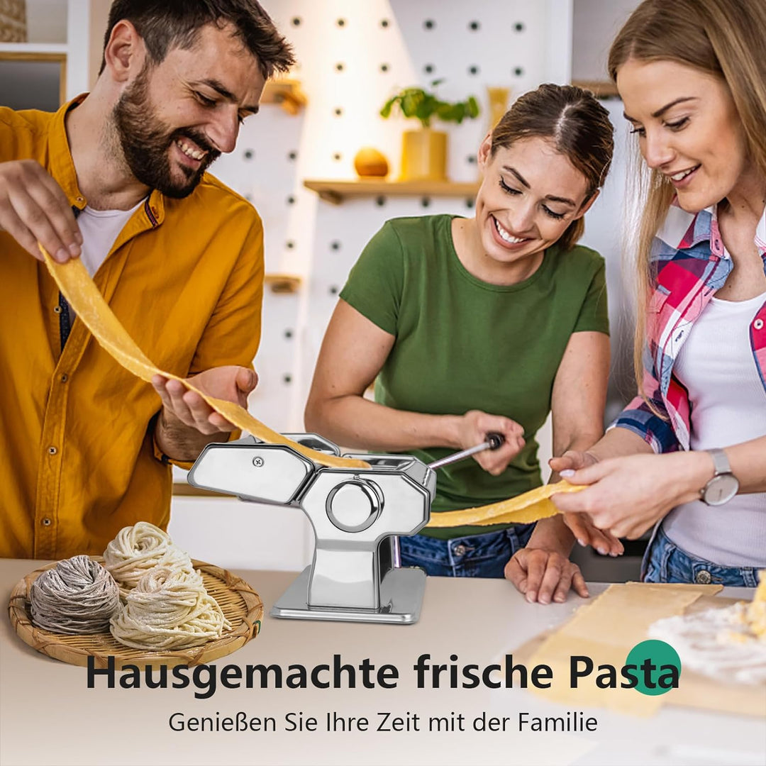 Manuelle Nudelmaschine, Edelstahl Pastamaker mit zwei Breiten, Walze und Kutter aus Edelstahl mit 7