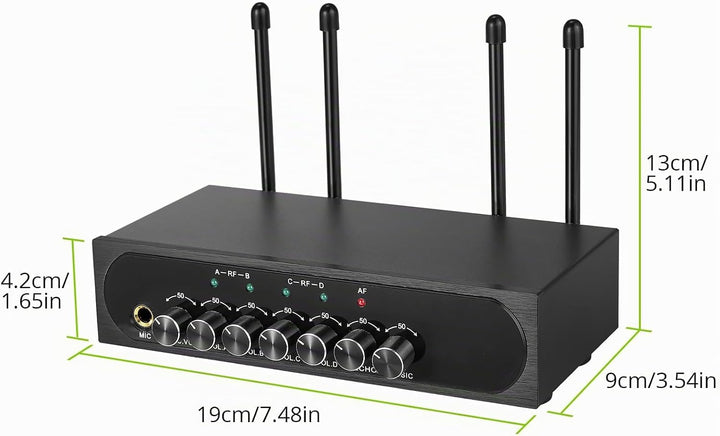 LiNKFOR 4 x UHF Mikrofon drahtloses UHF 4 Kanal Mikrofonsystem mit 4 drahtlosen Handmikrofonen, 50 *