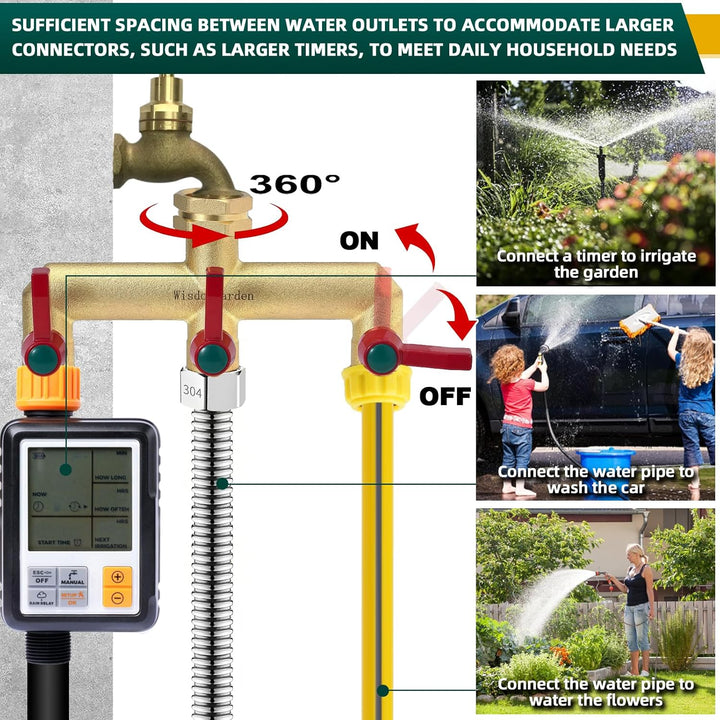 Wisdomgarden Wasserverteiler 3fach, Schwere Ausführung aus Messing gartenschlauch verteiler,3 wege v