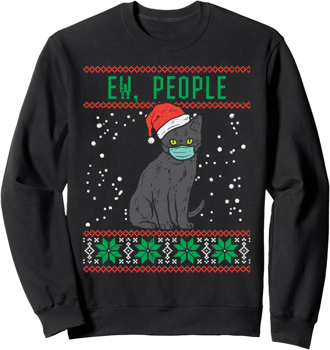 Ew People Black Cat Face Mask Ugly Christmas Quarantine Gift Sweatshirt