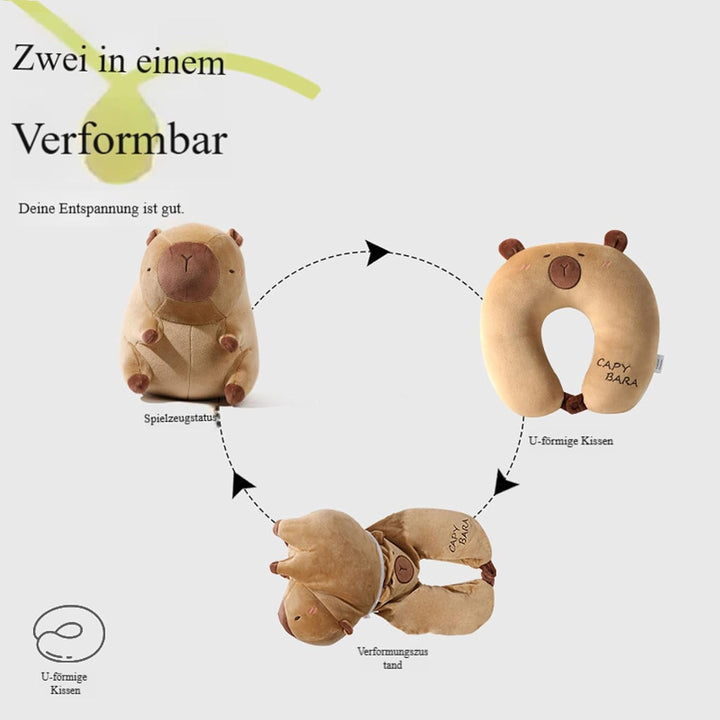Capybara Nackenkissen, Kinder Reisekissen mit Capybara-Plüschtier, 2-in-1 Verwandlungsfähiges Wasser