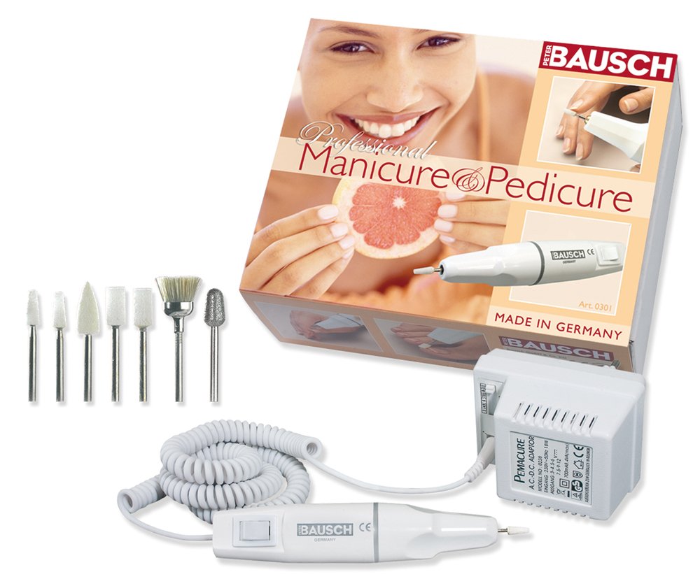 Bausch 0301 Elektrisches Maniküre- und Pediküregerät, 7 Aufsätze zum Schleifen, Feilen, Polieren von