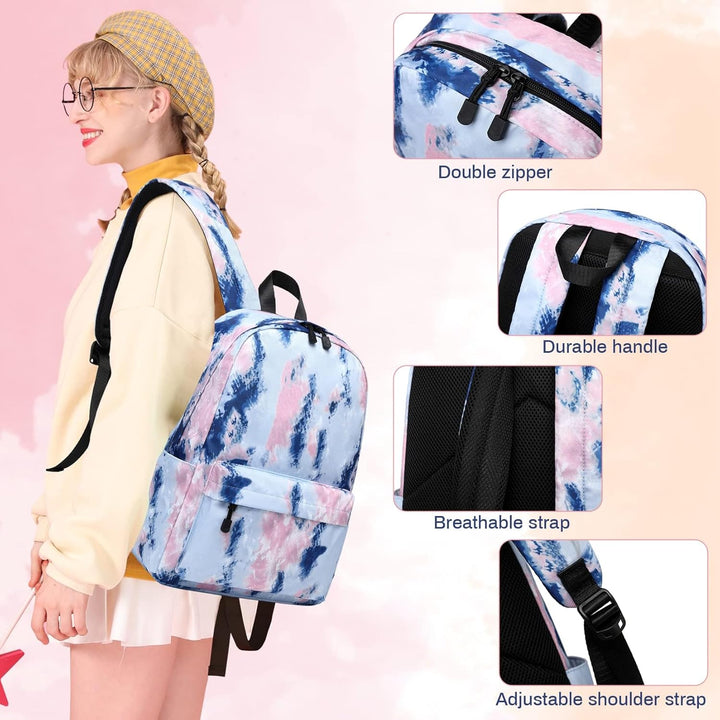 Lohol Leichter Schulrucksack für Mädchen, Kinder-Schulranzen-Rucksack mit Aufdruck (Batiken Blau), B