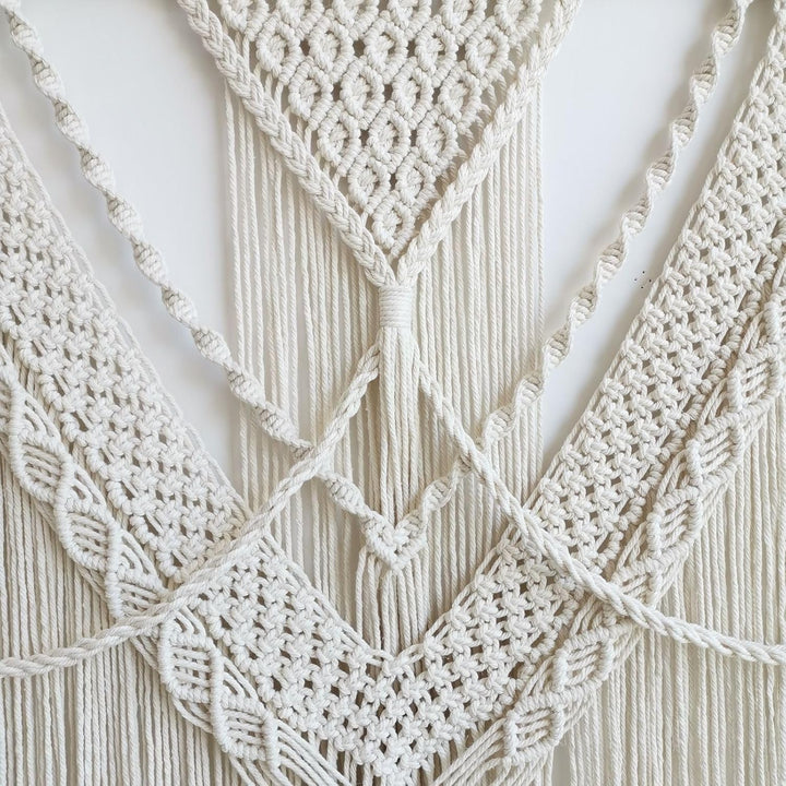 Hibisaws Makramee 110cm (W) x 82cm (H) Wandteppich Boho, Grosse, Handgewebt, Schlafzimmer Wanddeko ，
