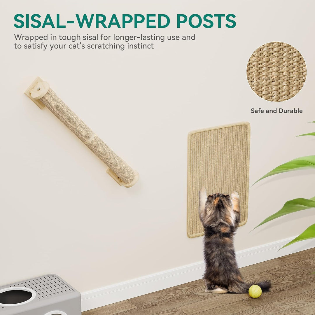 YITAHOME Katzenkletterwand-Set, Stabiler Holz Katzenmöbel, 7-Teilig Katzen Wandelemente mit Katzentr
