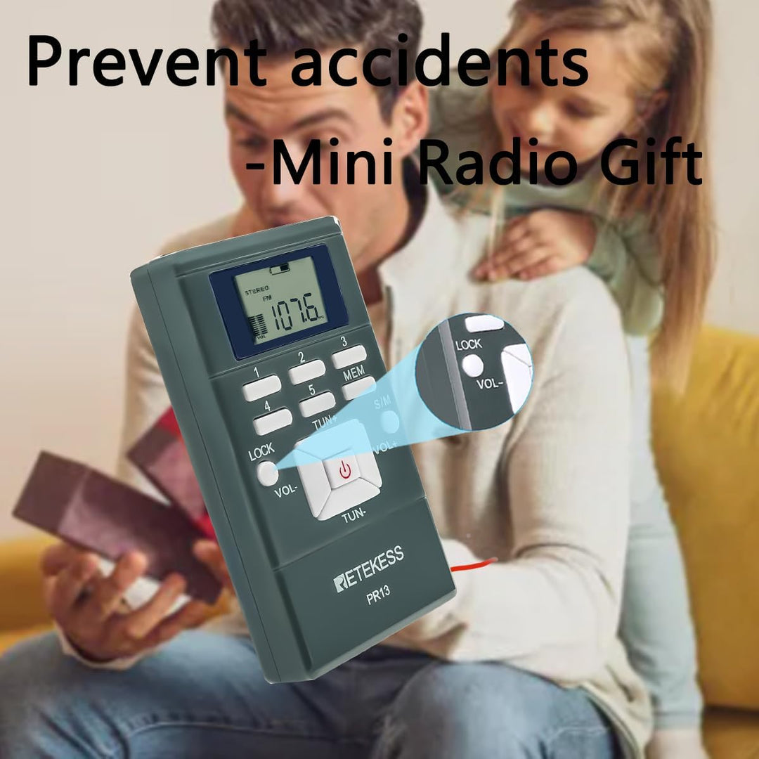 Retekess PR13 FM Radio Batteriebetrieben,FM Empfänger mit Kopfhörer,Stereo,Digitaluhr,Clip,2 AAA Bat