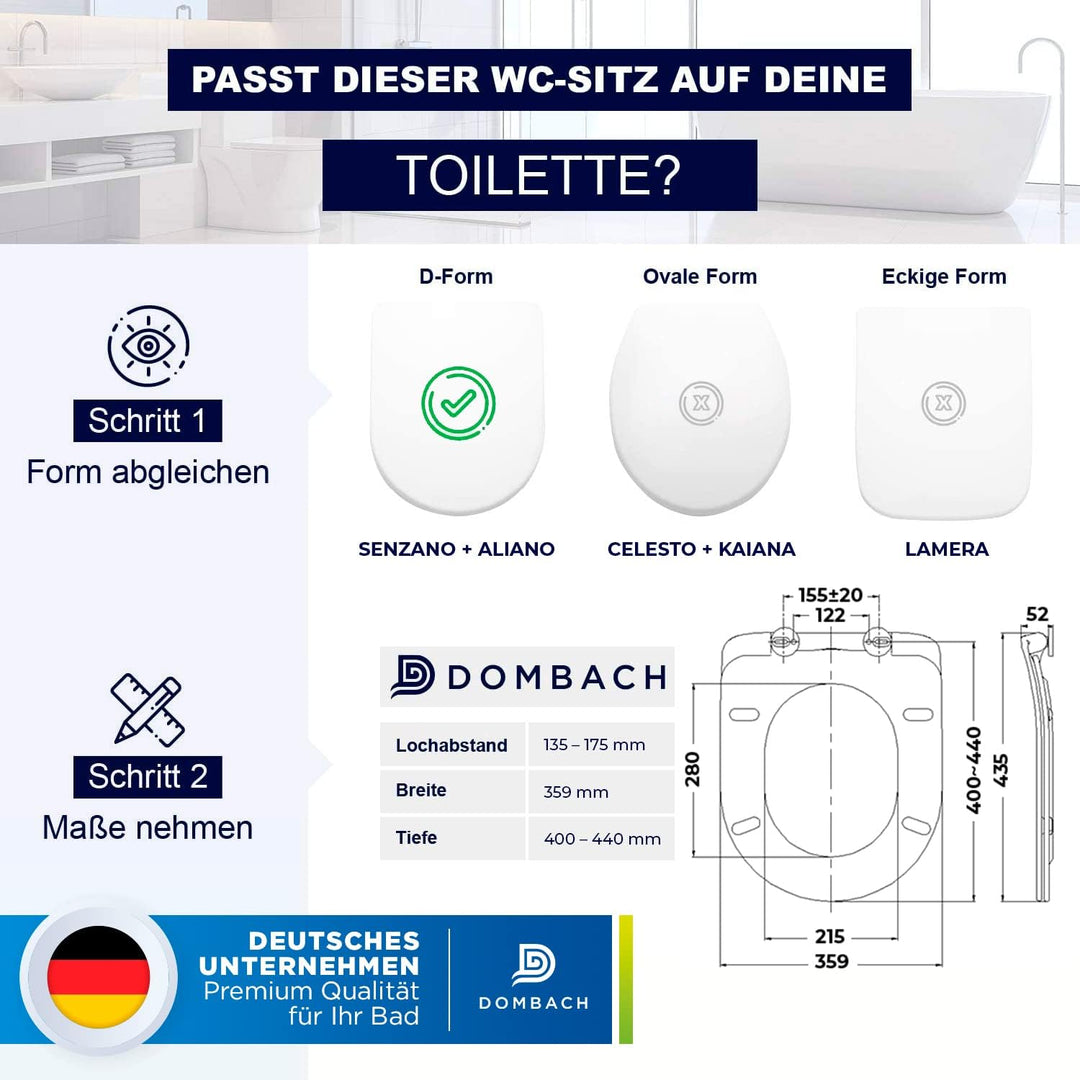 Dombach® Premium Toilettendeckel, Abnehmbar (Weiss) WC Sitz, Klodeckel mit Absenkautomatik, Toilette