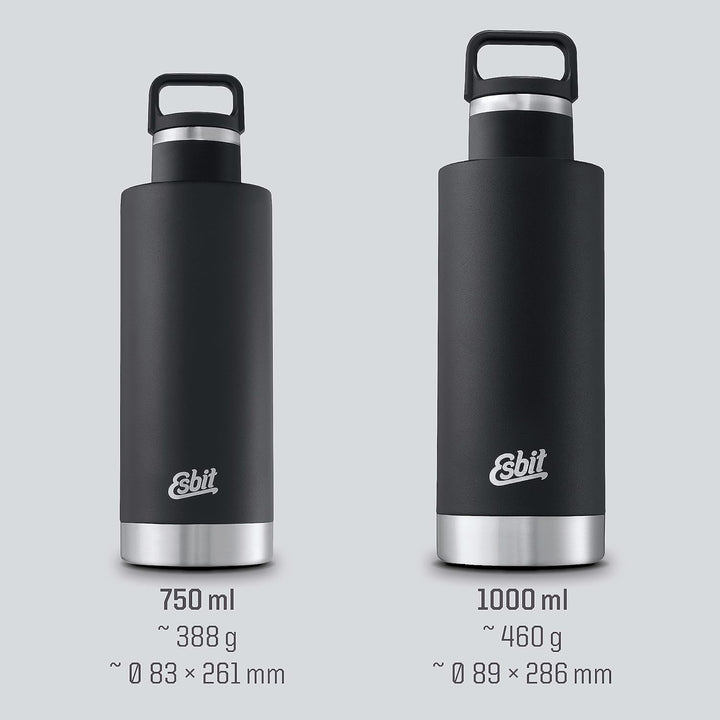 Esbit Isolierflasche Sculptor - Edelstahl Trinkflasche 750 ml in Schwarz - für warme und kalte Geträ