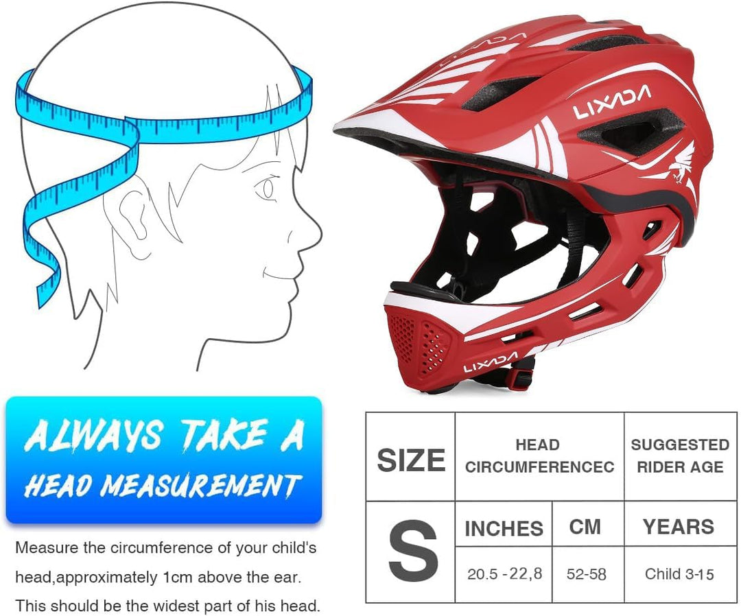 Lixada Fahrradhelm Kinder Helm Fullface Abnehmbar Unisex 52-58cm Children's Helmet 2-In-1 Integrated