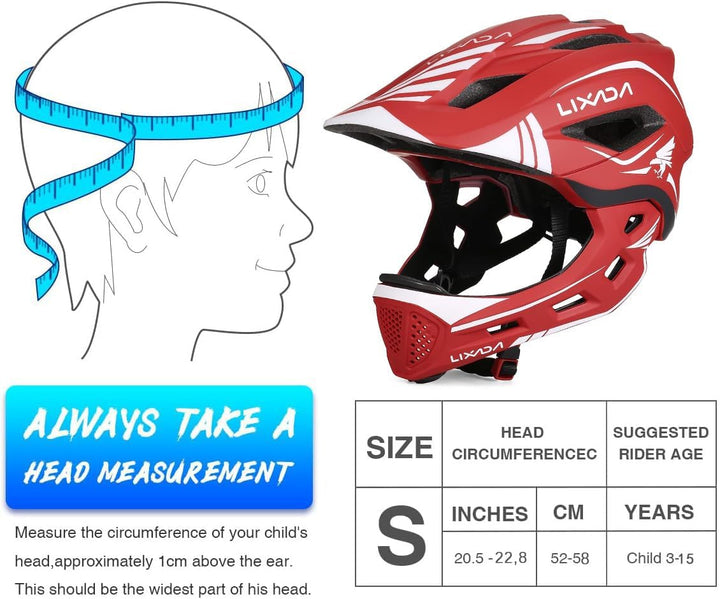 Lixada Fahrradhelm Kinder Helm Fullface Abnehmbar Unisex 52-58cm Children's Helmet 2-In-1 Integrated