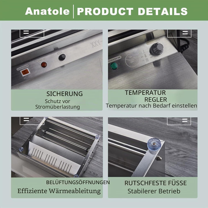 Anatole Frischhaltefolie Verpackungsmaschine aus Edelstahl 450mm Elektrischer Folienspender Kommerzi