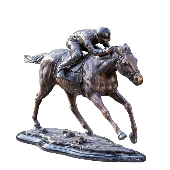 IDYL Bronze-Skulptur Jockey auf Pferd | 34x20x54 cm | Tierfigur aus Bronze handgefertigt | Gartensku