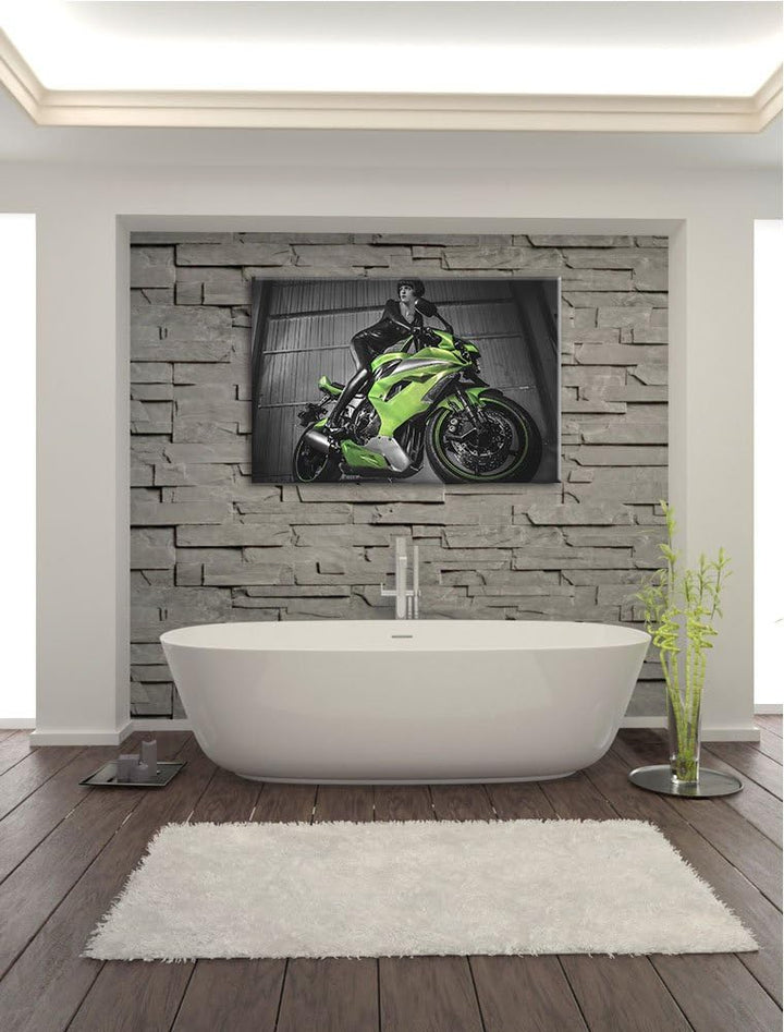 Pixxprint Bike mit Model 100x70cm Leinwandbild Wandbild Kunstdruck, 100x70