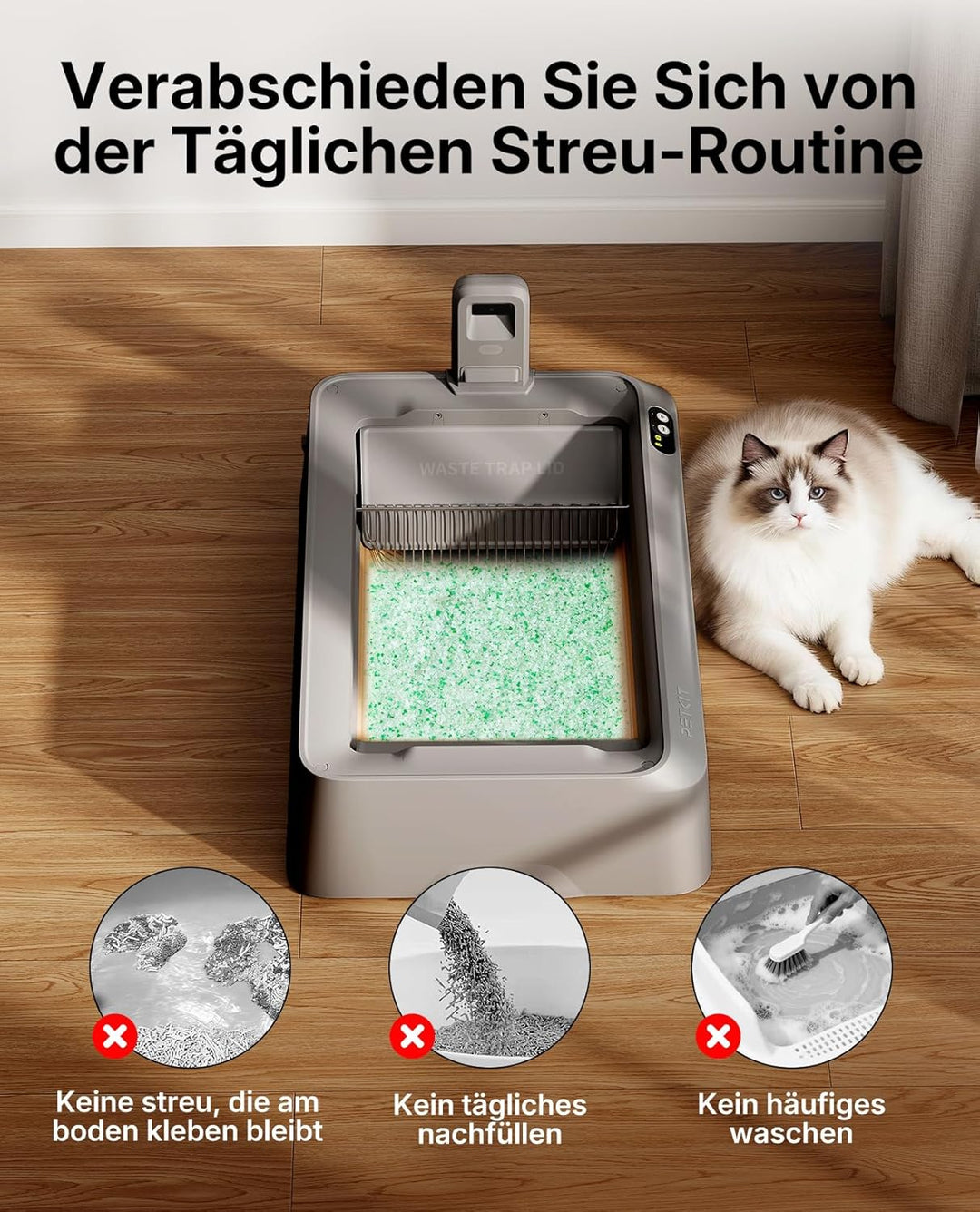 PETKIT Kristallkatzenstreu, Ersatzschale mit Weisse Kristall Katzenstreu,Geruchskontrolle, Staubfrei
