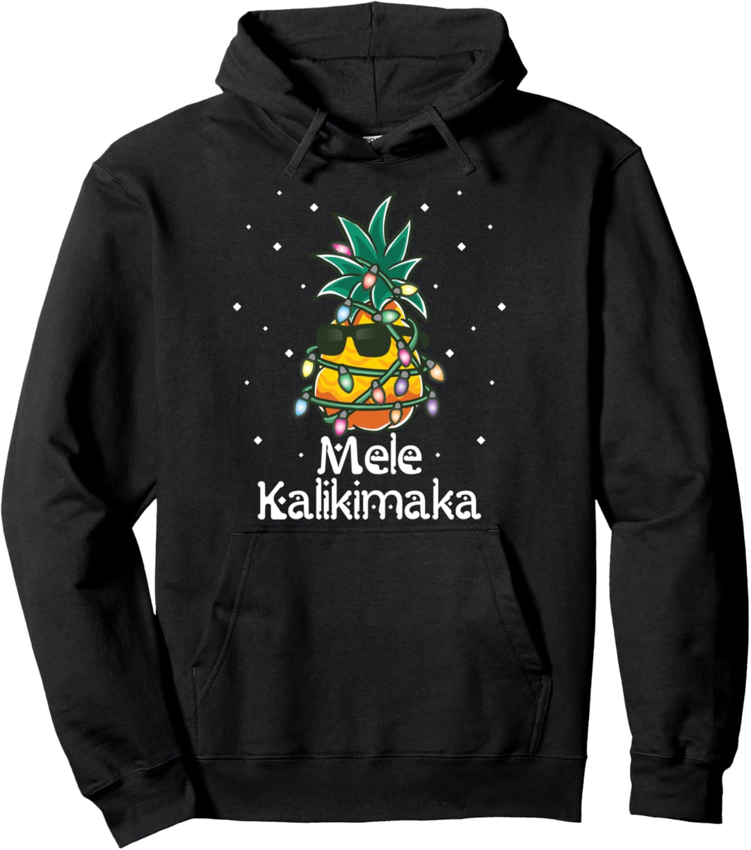 Mele Kalikimaka Ananas Santa Claus Hawaii Christmas Surfer Pullover Hoodie
