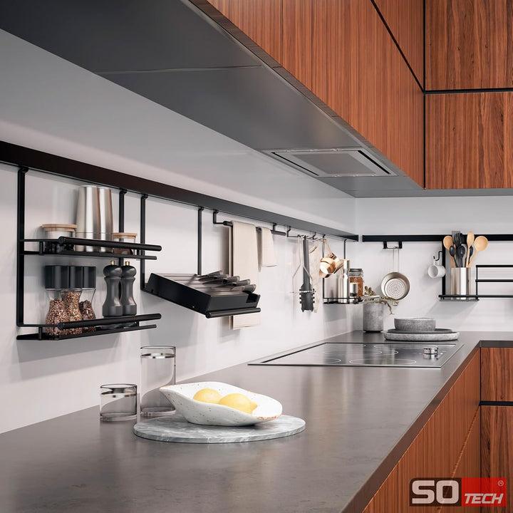 Kesseböhmer Linero style Küchenreling schwarz 600 x 22 x 29 mm Aluminium Nischensystem von SOTECH Pr
