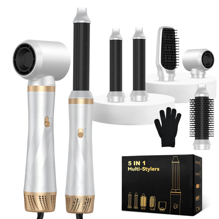Airstyler 5 in 1, 1000W Warmluftbürste Set mit Lockenstab Automatisch, Air Styler Thermal Brush Haar