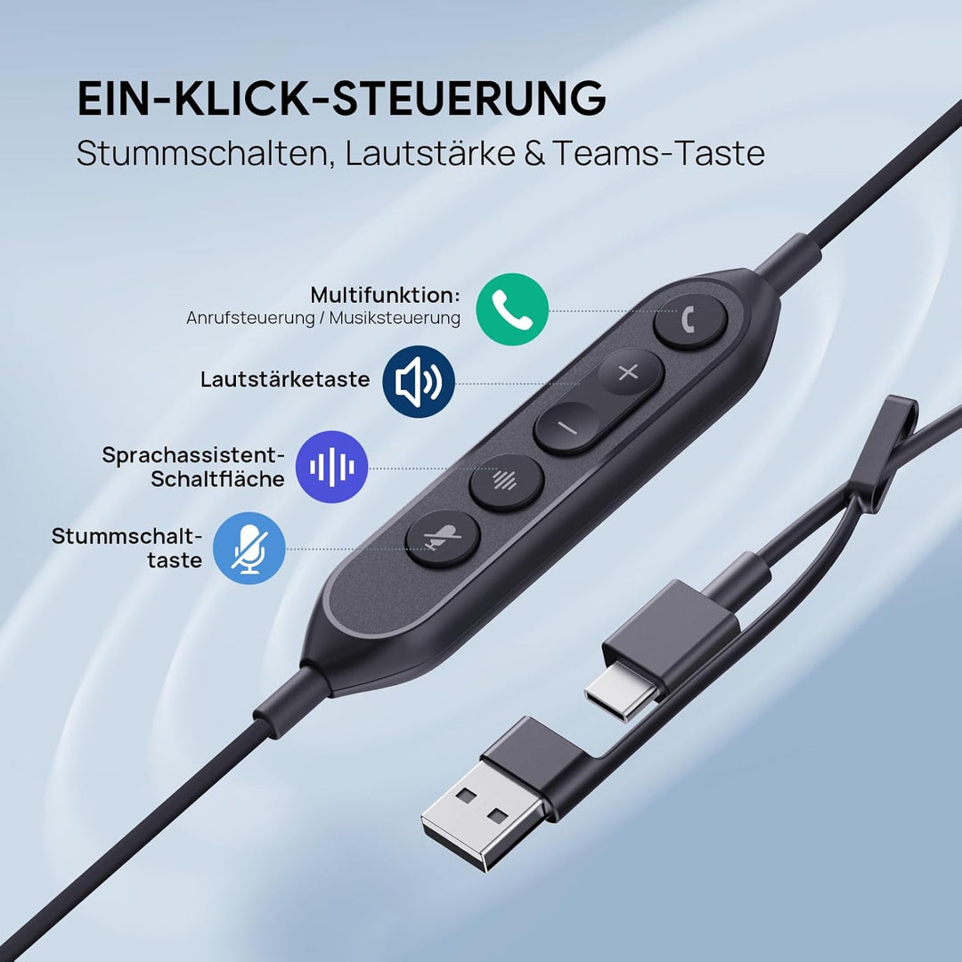 Yealink UH46 USB Headset mit Mikrofon Mono Schnurgebundenes Headset USB-C/A | PC Kopfhörer mit Anruf