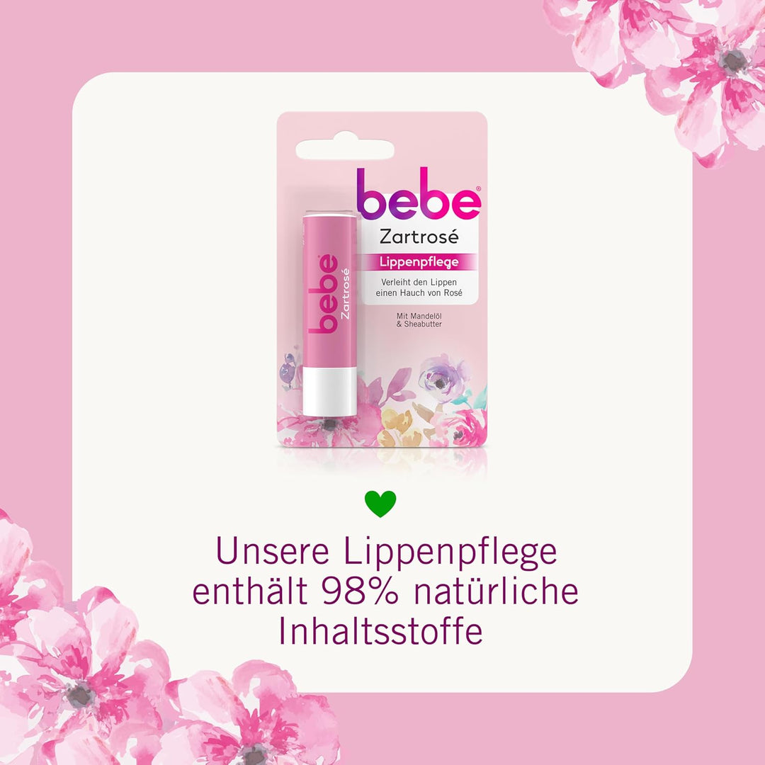bebe Zartrosé Lippenpflege Lippenpflegestift mit Mandelöl und Sheabutter für Schutz und Pflege bei t
