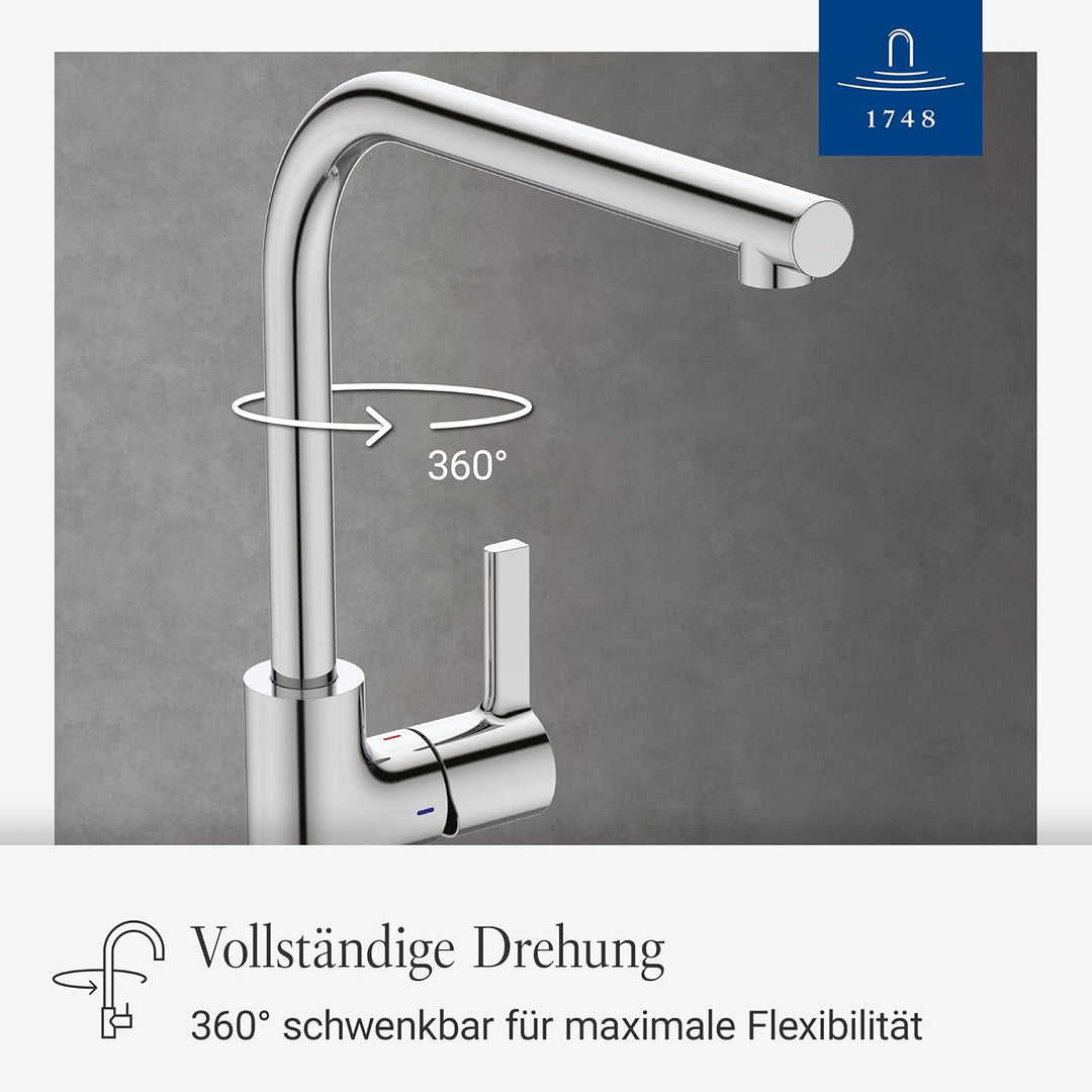 Villeroy &amp; Boch Variaro Küchenarmatur, Armatur Küche, 306 mm Auslaufhöhe, 360° schwenkbarer Auslauf,