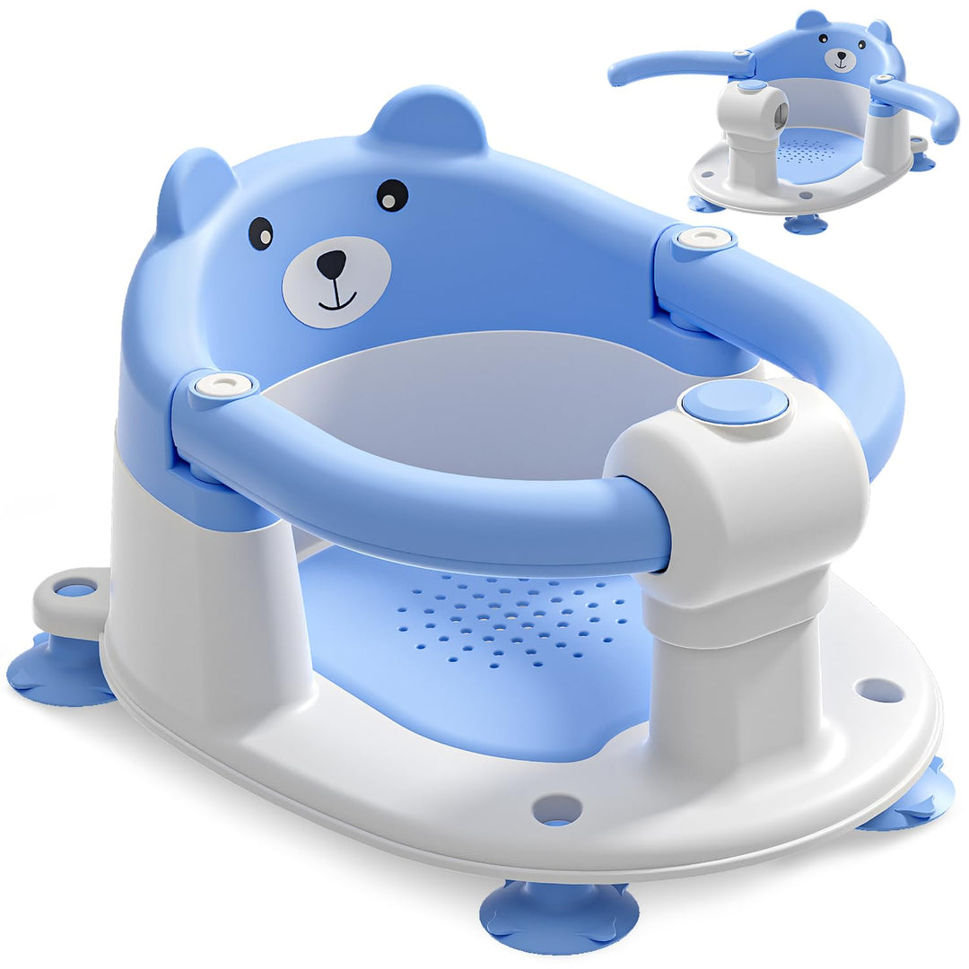 Badewannensitz Baby ab 6 Monate, Bär Rutschfester Badesitz Baby mit 4 Saugnäpfen und Kissen für Klei