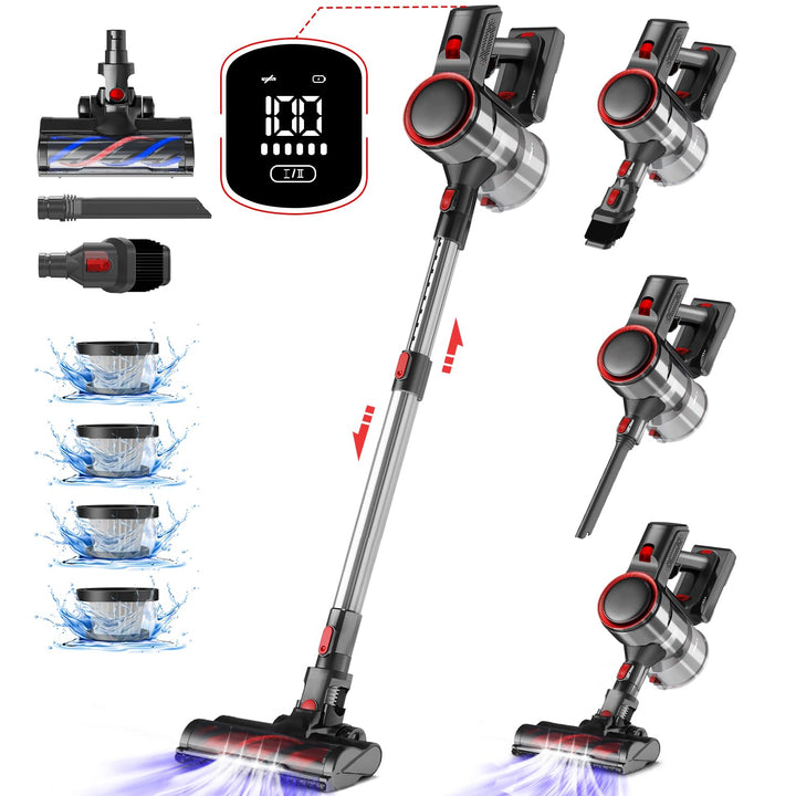 Staubsauger Kabellos, 45000Pa Akku Staubsauger mit Smart Display, 50 Min Laufzeit, Touchscreen, Anti
