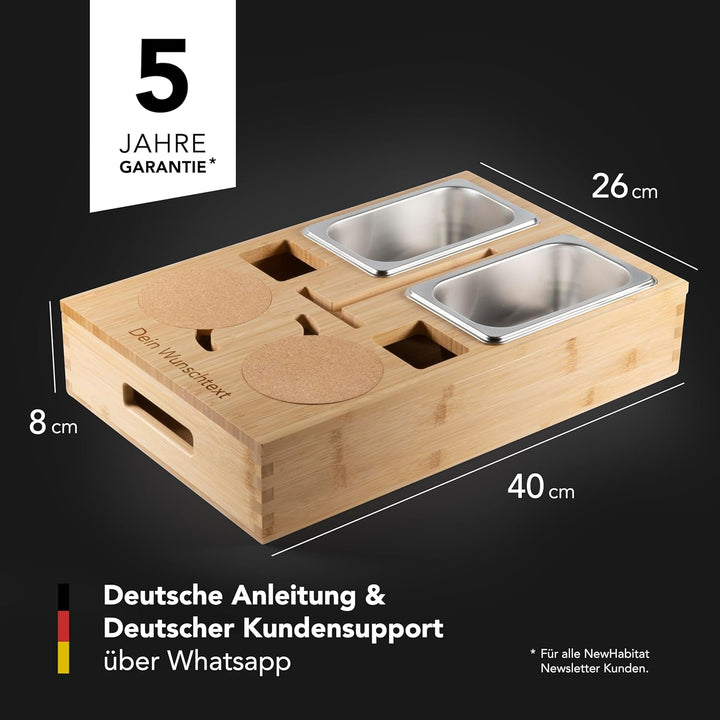 NewHabitat | Couchbar - Personalisierbare Snackbox aus Bambus mit Gravur | Sofa Tablett mit 2 Snacks