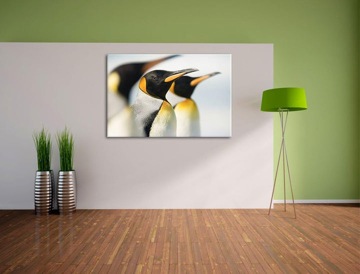 Pinguine Format: 100x70 auf Leinwand, XXL riesige Bilder fertig gerahmt mit Keilrahmen, Kunstdruck a