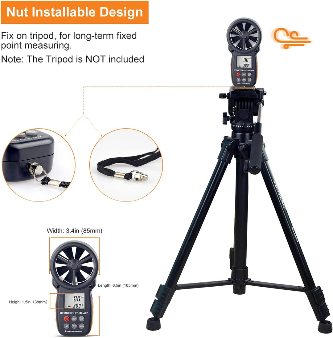 BTMETER Anemometer Bluetooth Wireless Handheld, BT-100APP Digital Windmesser CFM Messgerät, LCD Wind