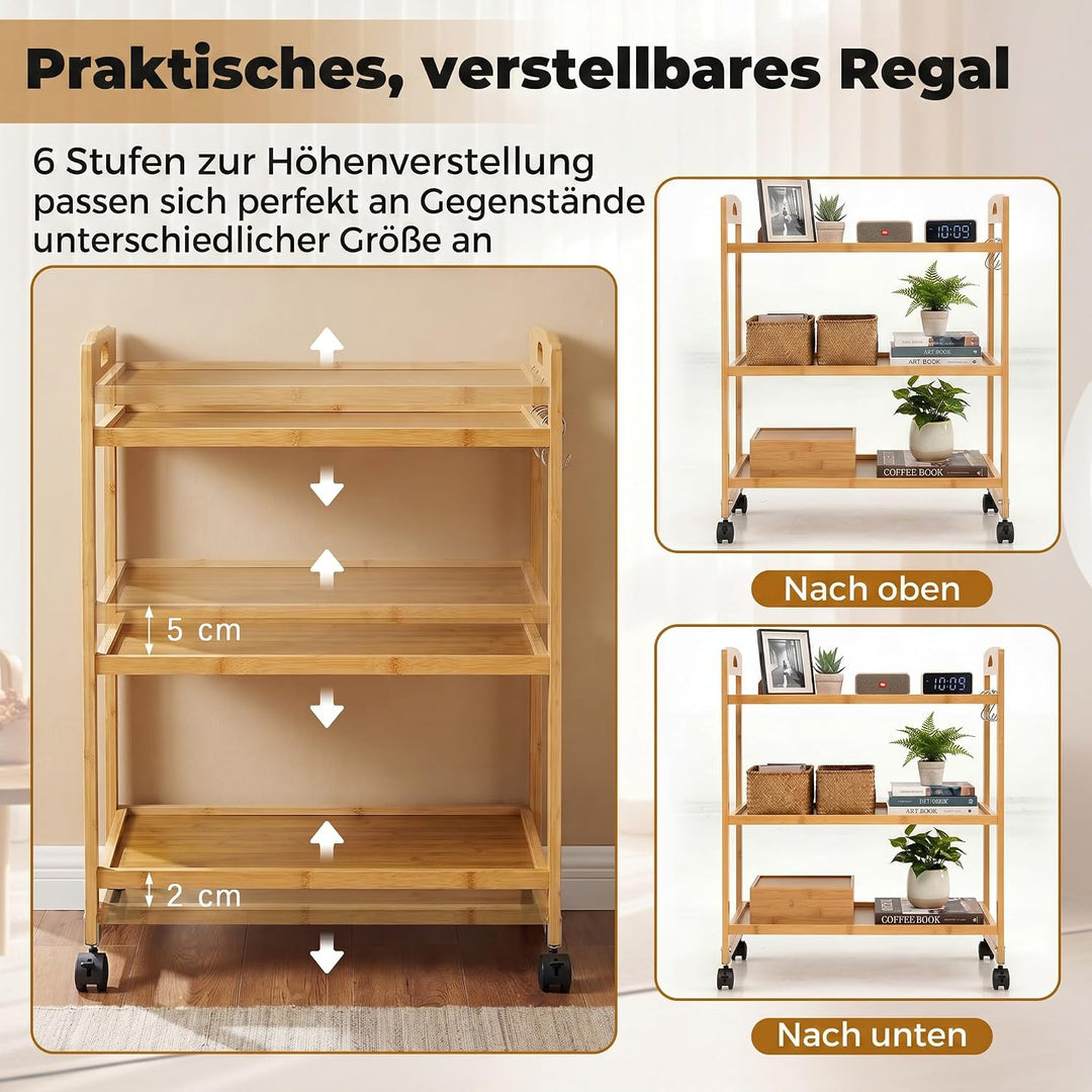 COSTWAY Servierwagen Bambus, Küchenwagen mit Rollen, Natur, 60 x 33 x 72 cm