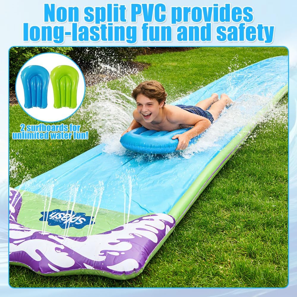 Wasserrutsche Garten für Kinder, 15.8ft/480cm Aufblasbare Wasserrutsche mit 2 Bodyboards, Single Was