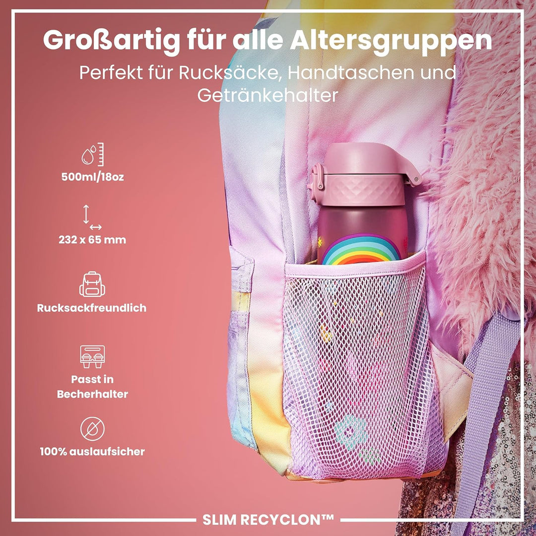 Ion8 Trinkflasche, 500 ml, Auslaufsicher, Einhandöffnung, Sichere Verriegelung, Spülmaschinenfest, B