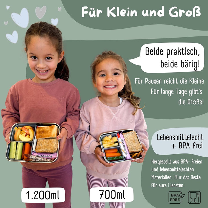 BEARFOOT Edelstahl Brotdose Kinder mit Silikondeckel (Grün, 700 ml) | BPA-frei, auslaufsicher, Brotz