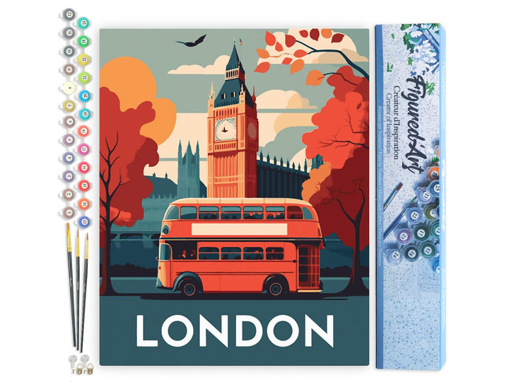 Figured'Art Malen Nach Zahlen Erwachsene Reiseposter London - Paint by Numbers Basteln DIY Bastelset