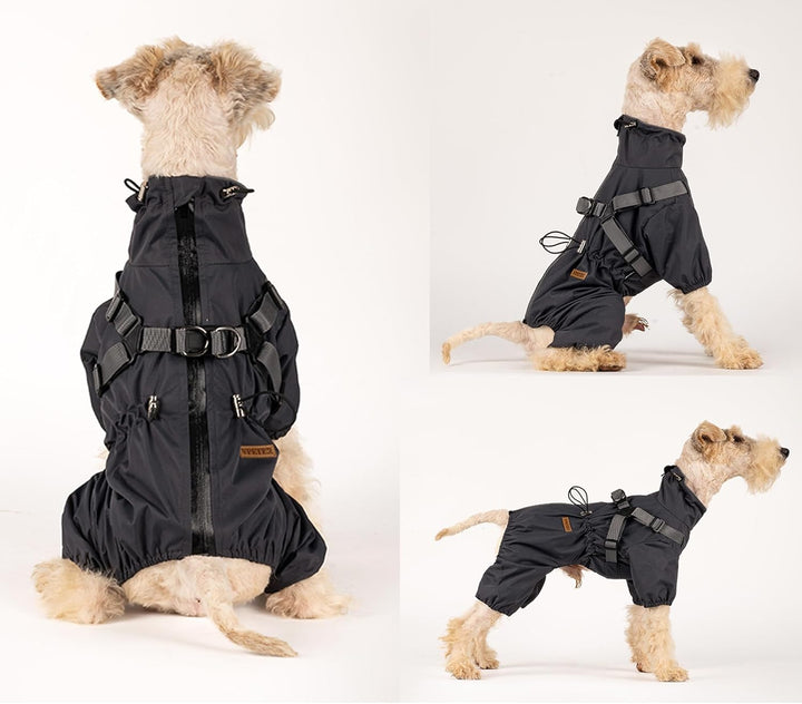Hundegeschirr, Regenmantel, verstellbar, 4 Beine, Hundejacke mit Geschirr, reflektierender Overall,