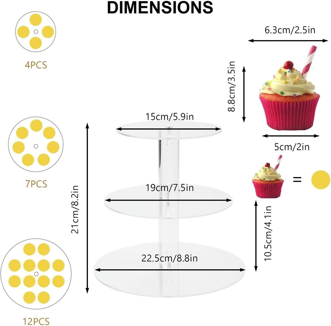Cupcake Ständer, Tortenständer 3 Etagen Acryl für Hochzeit, Party, Geburtstag, Baby Duschen & Kuchen