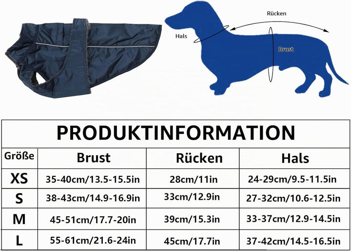 MOREZI Dachshund Regenmantel, wasserdichte Aussenschicht, Fleecefutter, reflektierende Besätze, Vers