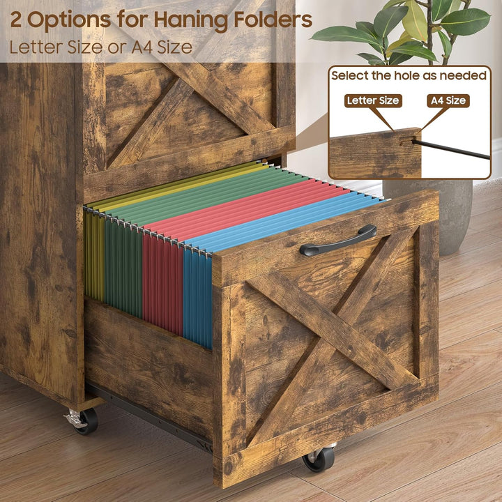 BonVache Rollcontainer, Aktenschrank mit 2 Schubladen und Rollen, Vertikaler Bauernhausstil Schublad