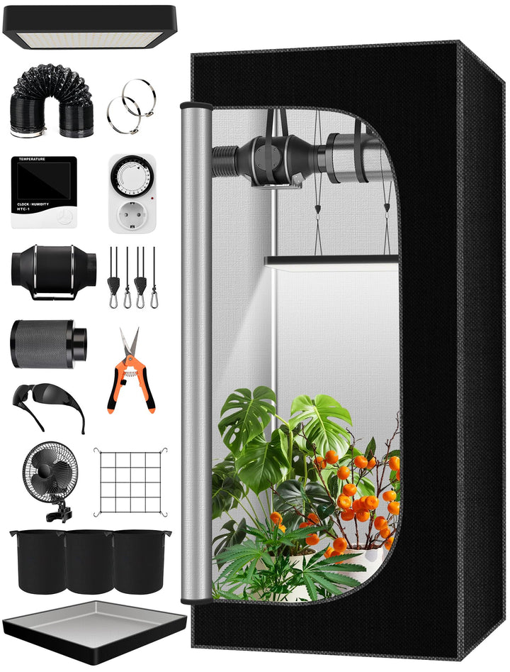 Komplettes Growzelt Set, 60x60x140cm Growbox, Growzelt-System mit 100W LED-Wachstumslicht, automatis