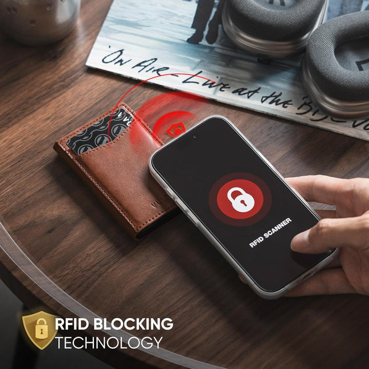 VULKIT Kreditkartenetui Leder Kartenetui RFID Blocking Automatische Pop Up Visitenkartenetui für Kar