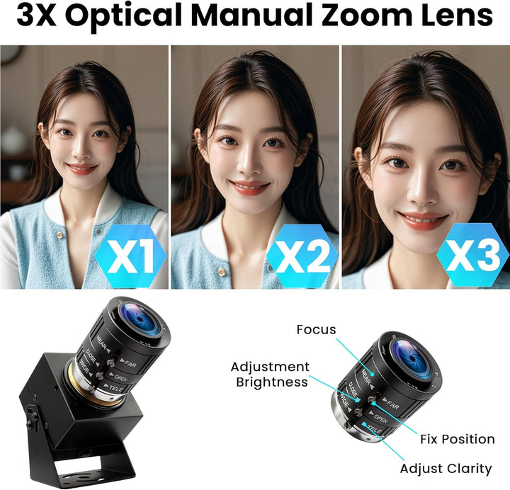 ELP 120fps USB Kamera 4K High Speed Webcam Golfschwungkamera 12MP mit 3-Fach manuellem optischem Z