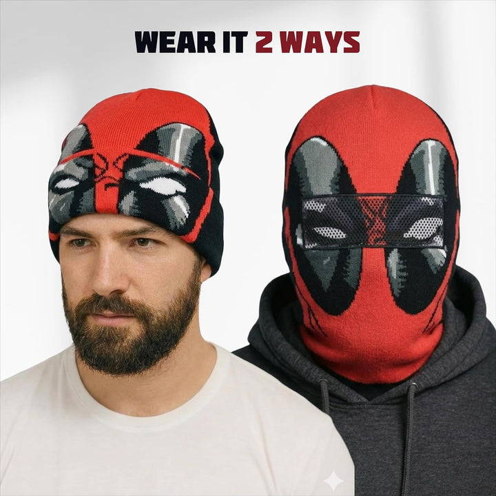Concept One Unisex Marvel Deadpool Roll Down Cuff Beanie-Mütze, rot/schwarz, Einheitsgrösse