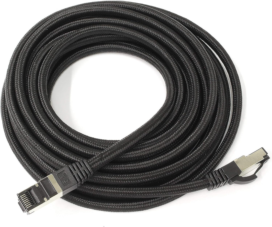 1aTTack.de 5m - Black Cotton CAT 6a Patchkabel Schwarz - 5 Stück Netzwerkkabel Stoff Baumwollmantel