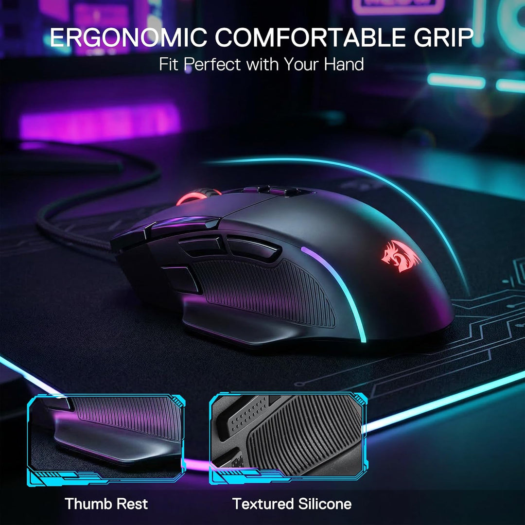Redragon M925 Kabelgebundene Gaming-Maus, 24.000 DPI Optische Maus 10 programmierbaren Tasten, ergon