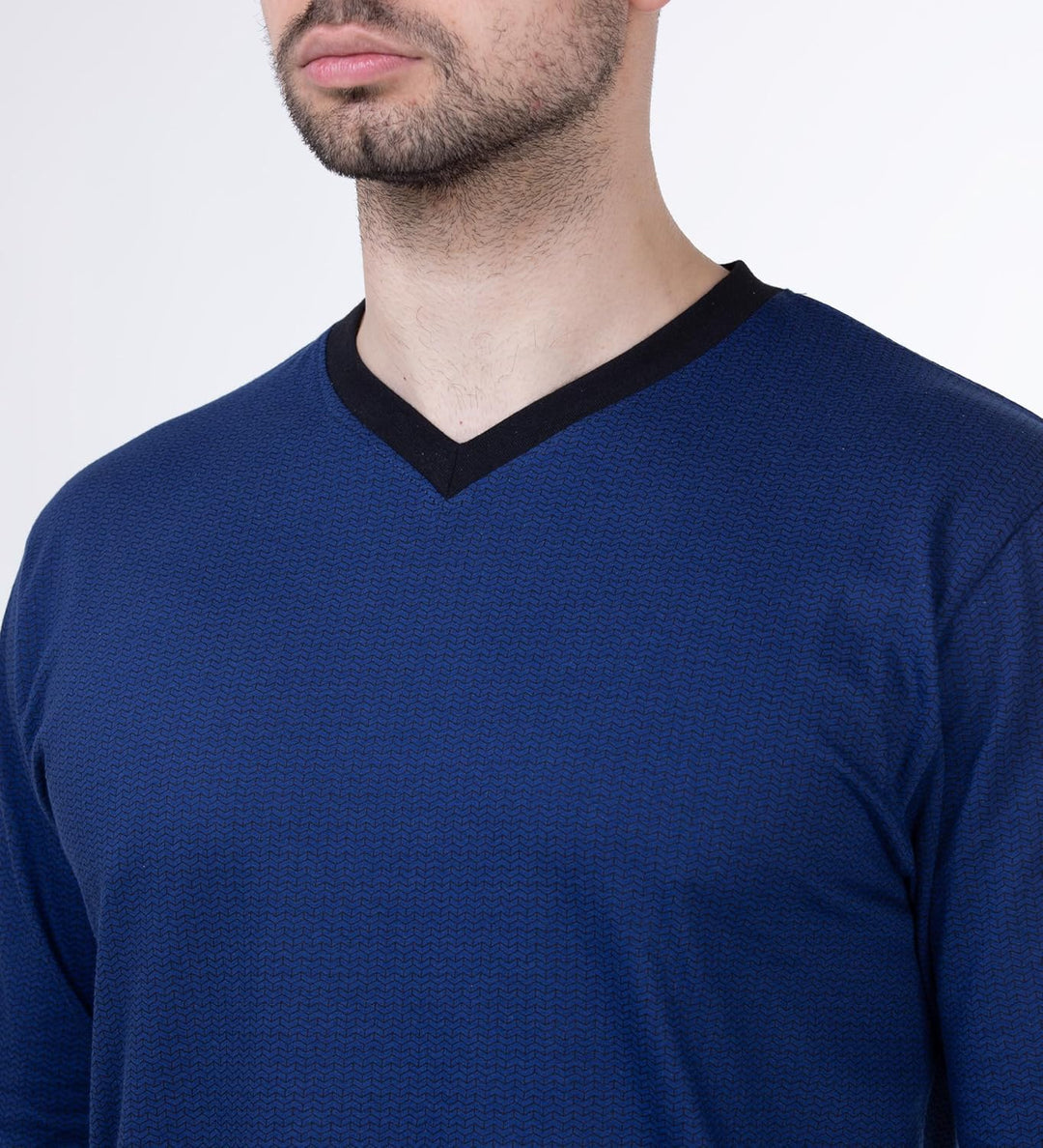 Moonline - Herren Schlafanzug lang aus 100% Baumwolle mit V-Ausschnitt und Streifen-Design M Blau, M