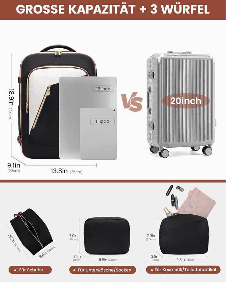 LOVEVOOK Handgepäck Rucksack Flugzeug, Gross Reiserucksack Damen 18 Zoll Laptop Rucksäcke, Travel Ba
