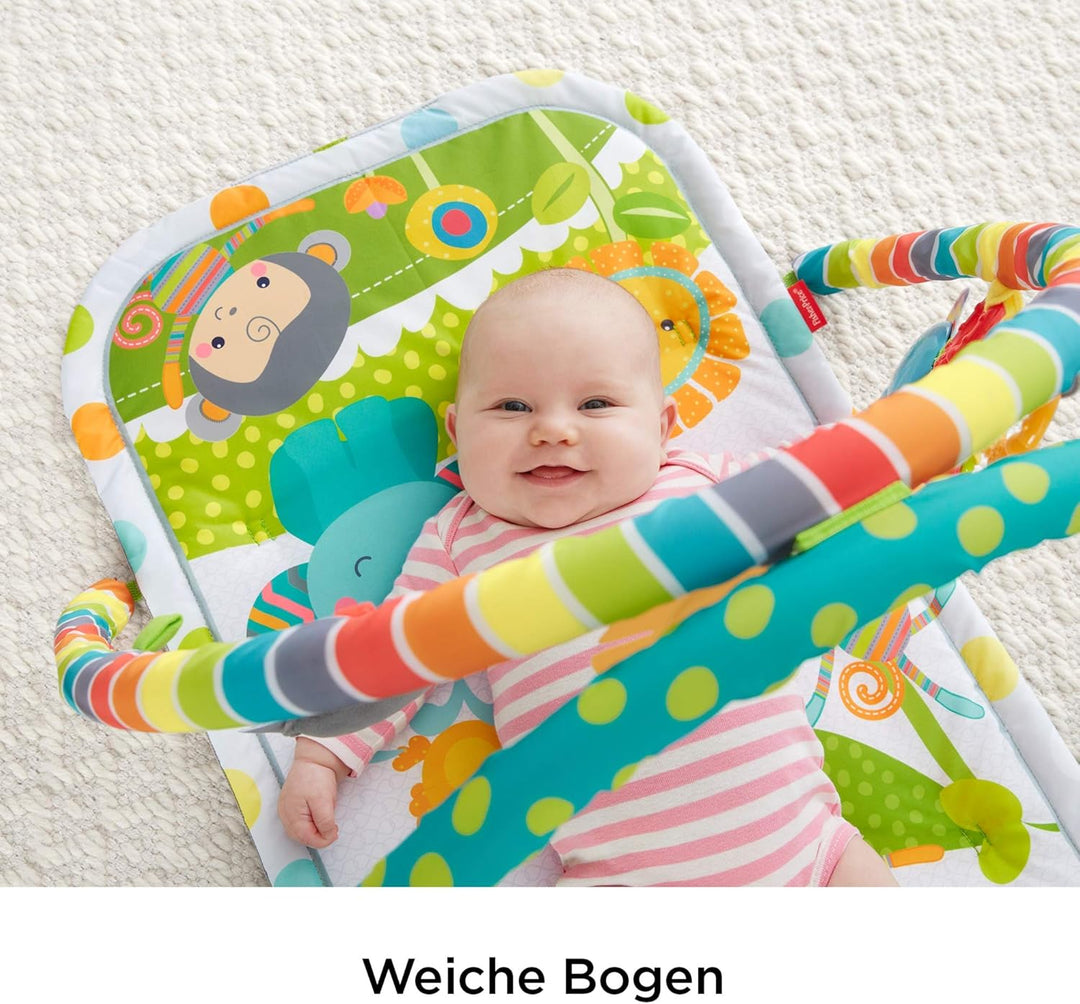 Fisher-Price CLJ42Musik-Äffchen Spielcenter, Krabbeldecke mit zweiSpielbögen, inkl. 6 Spielzeugen, B
