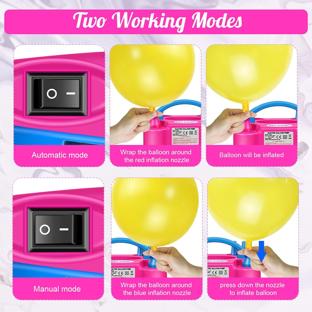 HELESIN Luftballonpumpe Elektrisch, 600W Ballonpumpe Elektrisch, Tragbar Balloon Pump mit 2 Inflatio
