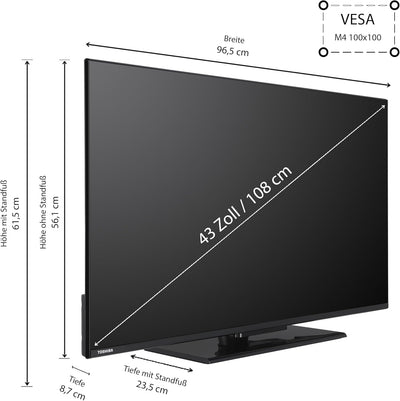 Toshiba 43 Zoll VIDAA TV Fernseher (4K UHD Smart TV, HDR Dolby Vision, Triple-Tuner, Bluetooth, Dolb